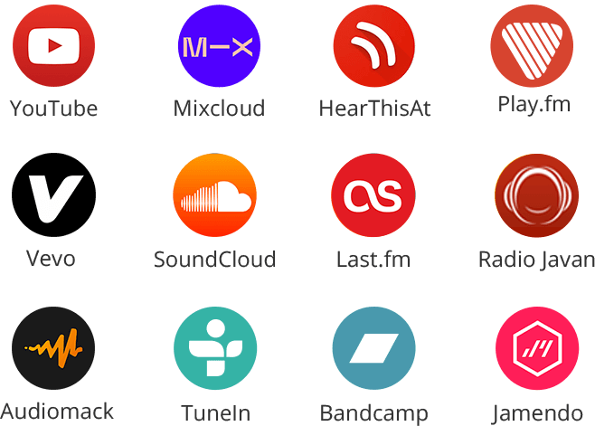 Sites de música e vídeo MP3 suportados