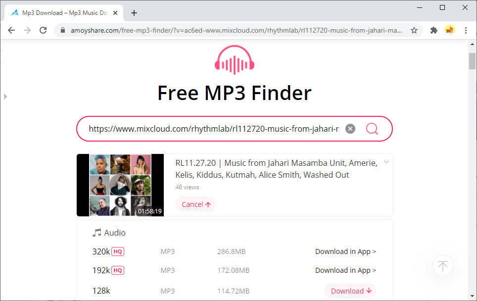 Buscador de MP3 gratuito de AmoyShare