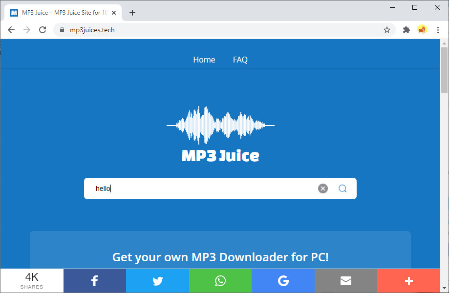 Tik op trefwoorden in MP3 Juice