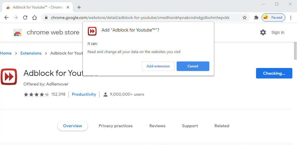 Chrome에서 YouTube용 Adblock 설치