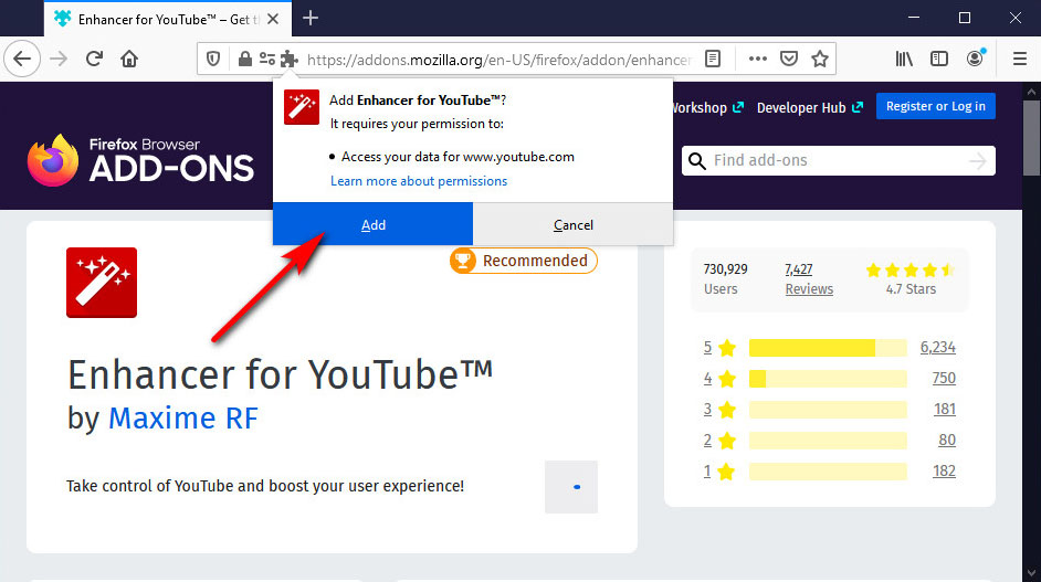 Installieren Sie Enhancer für YouTube in Firefox