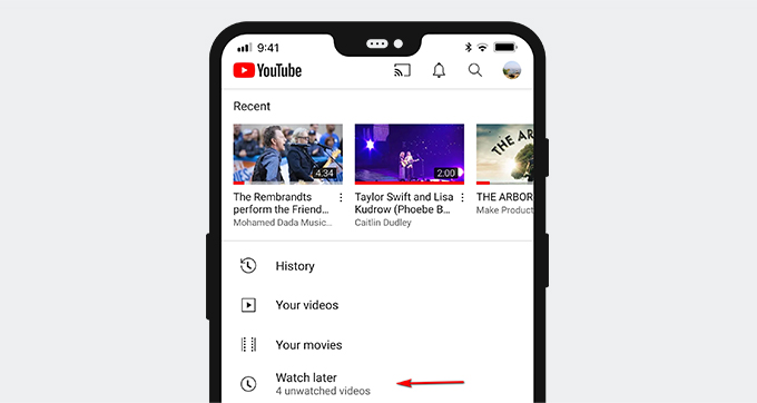 YouTube Watch later on the mobile app