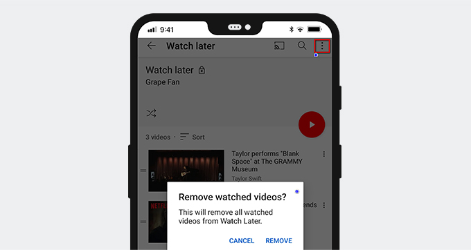 Lösche alle YouTube Watch später in der mobilen App
