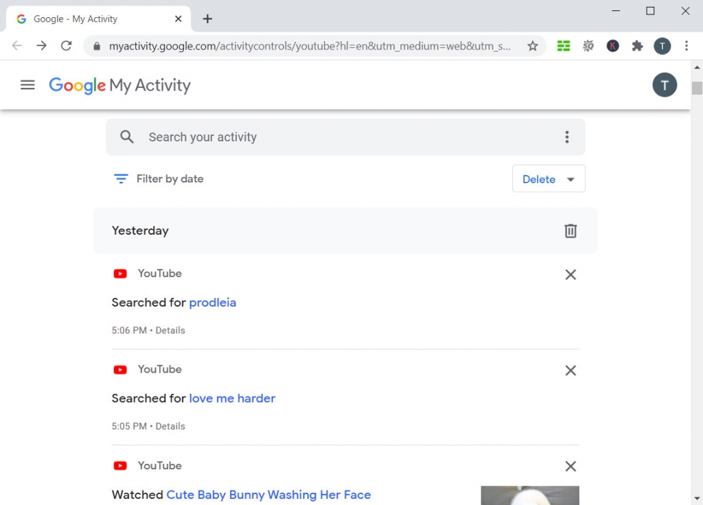 Remove search history from My Activity