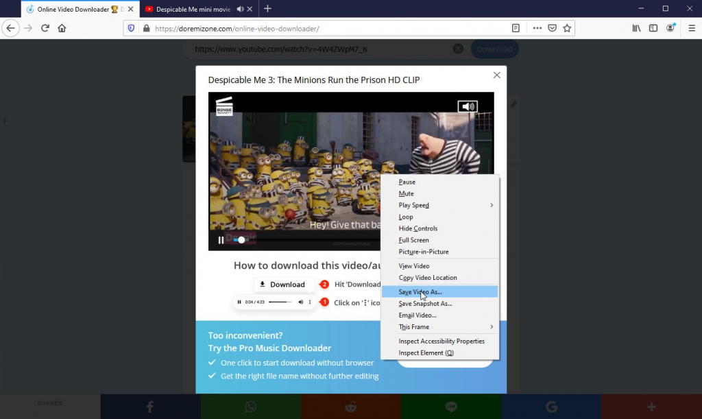Save YouTube video on Firefox